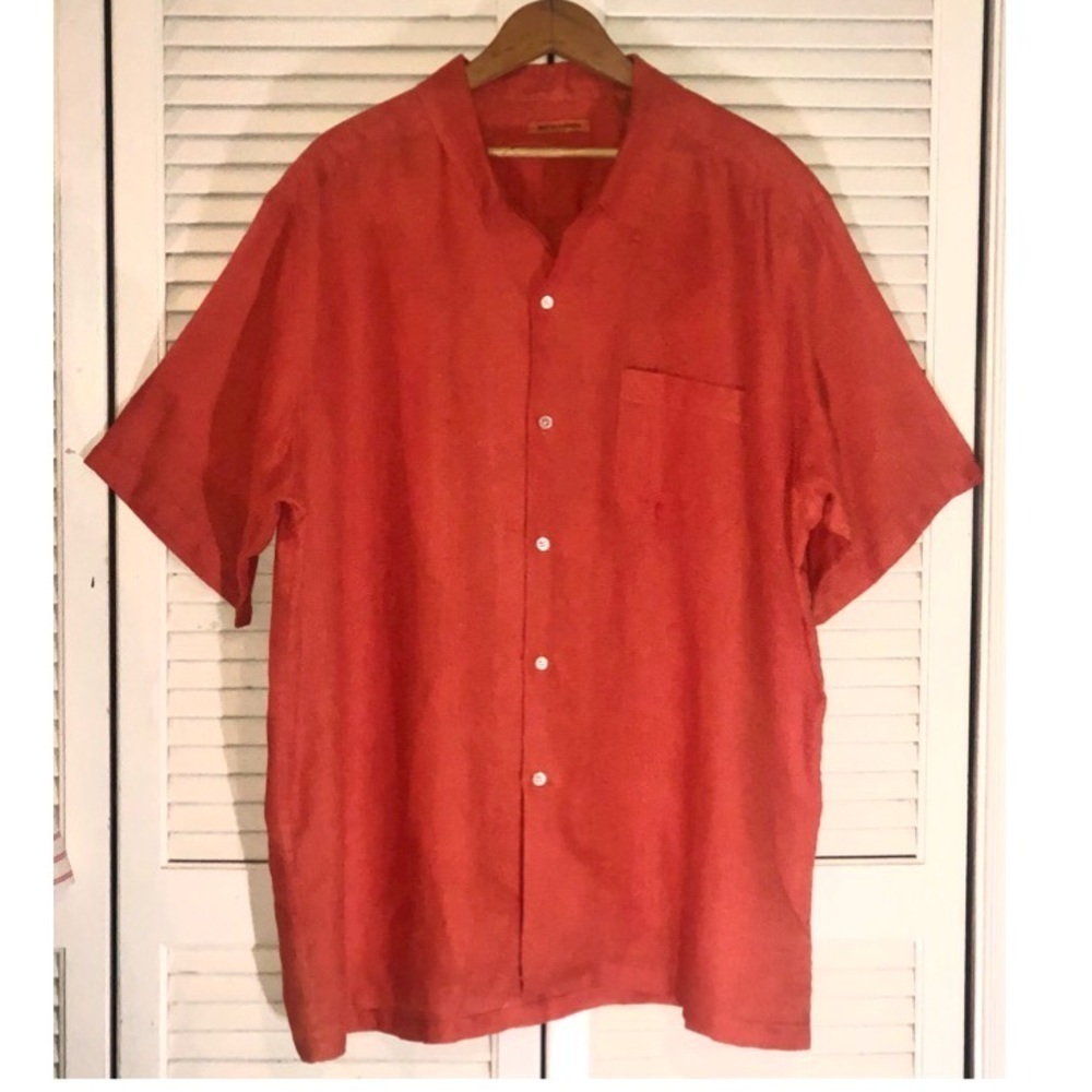 Martin Gordon 100% Linen Short Sleeve button down shirt Orange XL